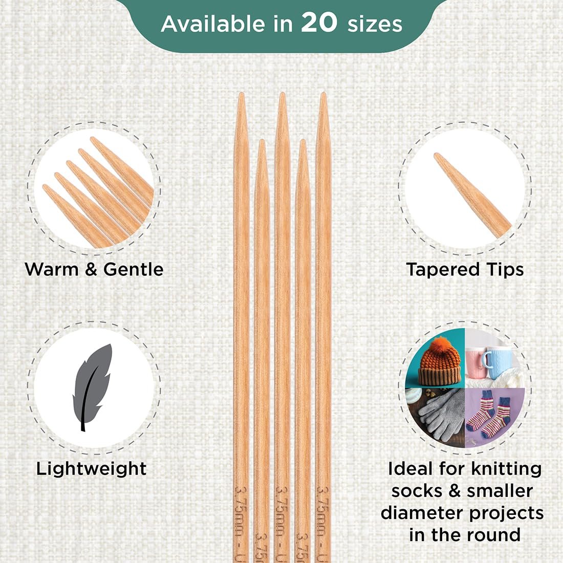 KnitPro Basix Beech Double Pointed Needles 8" (20cm)
