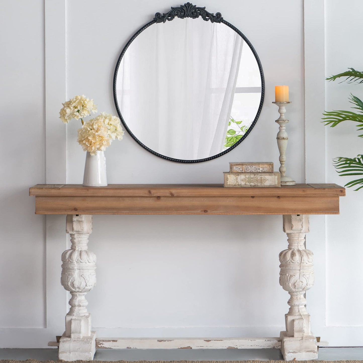 A&B Home Circle Mirror, 30"x32" Wall Mounted Mirrors with Round Black Metal Frame for Bathroom Bedroom Living Room Entryway