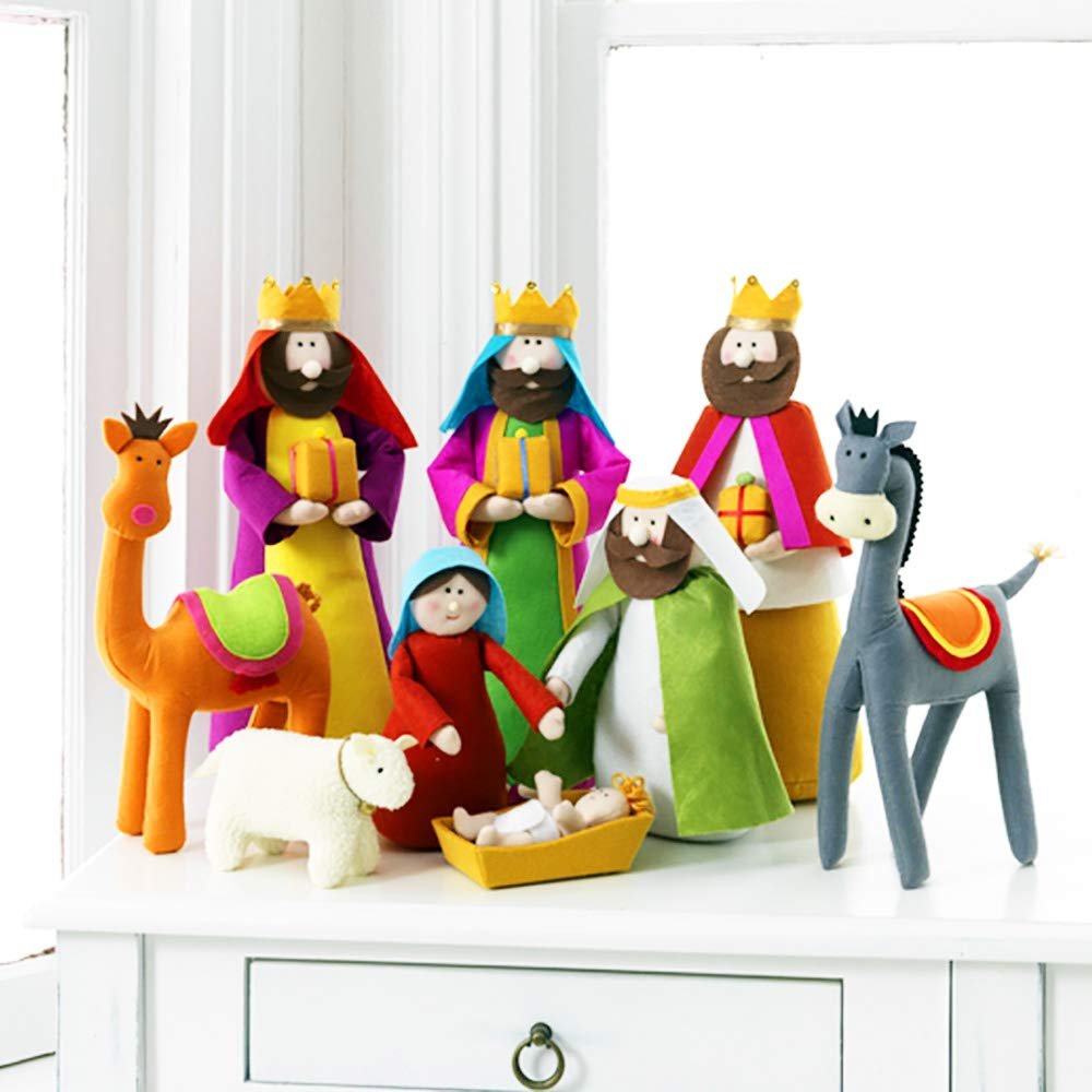 Betsey Cavallo Large Fabric Christmas Nativity Set, 9 Pieces, 15.5 Inch Tall