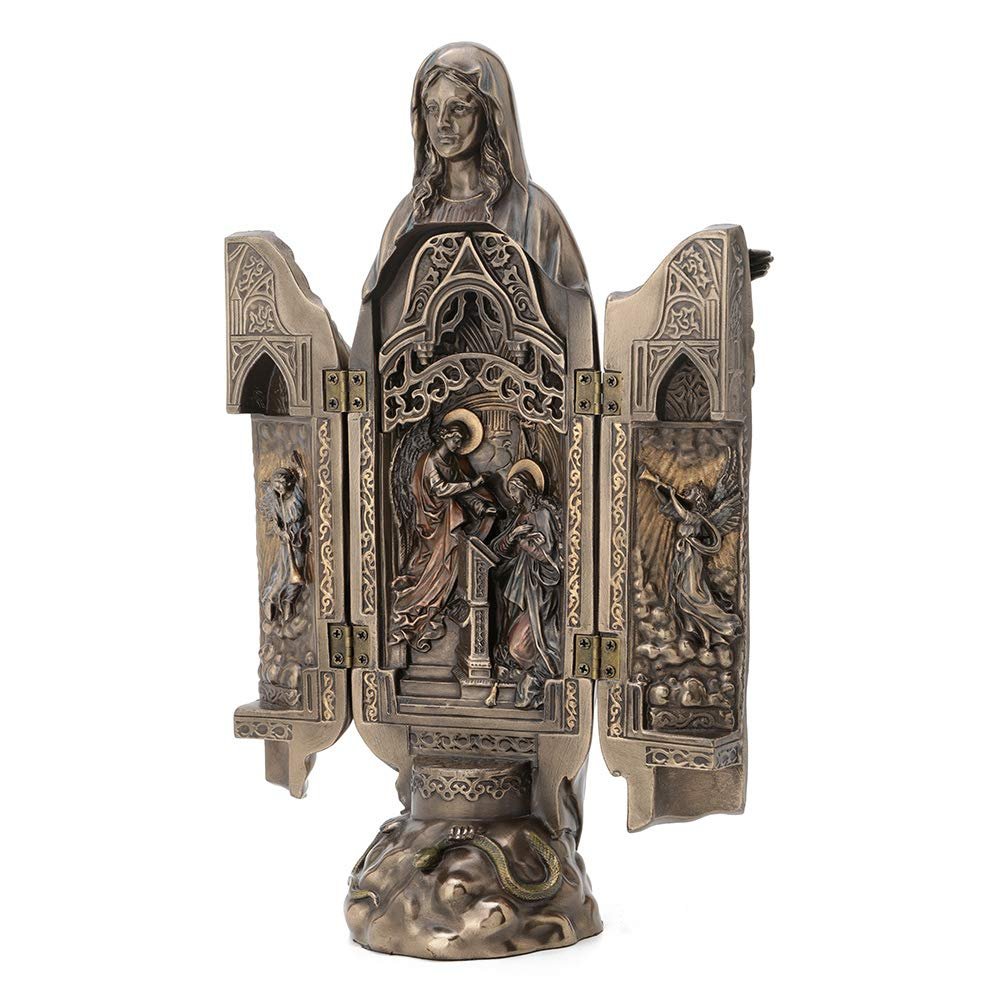 Veronese Design Lady of Grace Triptych Hinged Resin Sculpture Bronze Finish