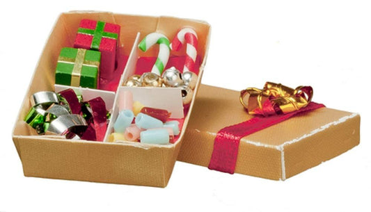 Dolls House Box of Christmas Decorations Tree Ornaments 1:12 Scale Accessory