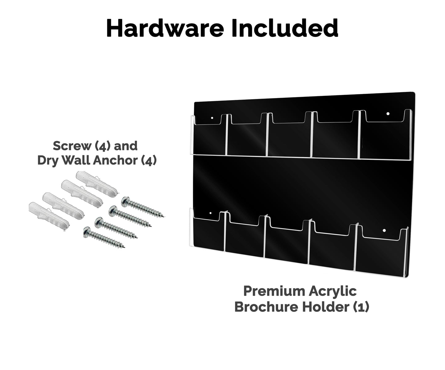 Marketing Holders Brochure Holder Wall Hanging with Hardware for 4" Trifolds 10 Slot Rack Black PVC Backing with Clear Pockets for Maps and Menus