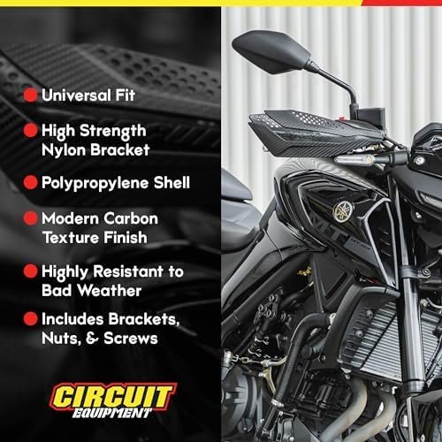 CIRCUIT EQUIPMENT - Universal Motorcycle Handguards - Italian Design, Durable, Weather-Resistant Nylon Brackets and Sleek Finish - Enhanced Control and Protection - Carbon Texture