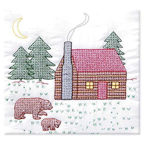 Jack Dempsey Needle Art Stamped White Quilt Blocks 18"X18" 6/Pkg-Cabin & Bears