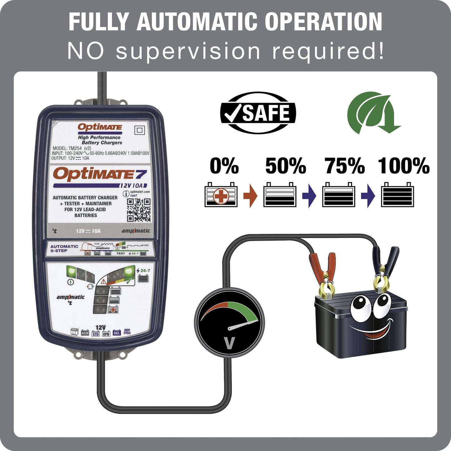 Optimate 7 AmpMatic - 12V 10A, High Performance Automotive Battery Charger & maintainer for premium AGM, Deep-Cycle Batteries (TM-255v2)