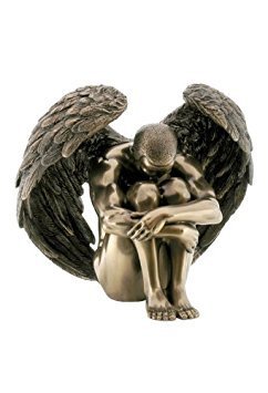 Bronzed Finish Winged Nude Male Angel Sculpture Statue Erotic Art