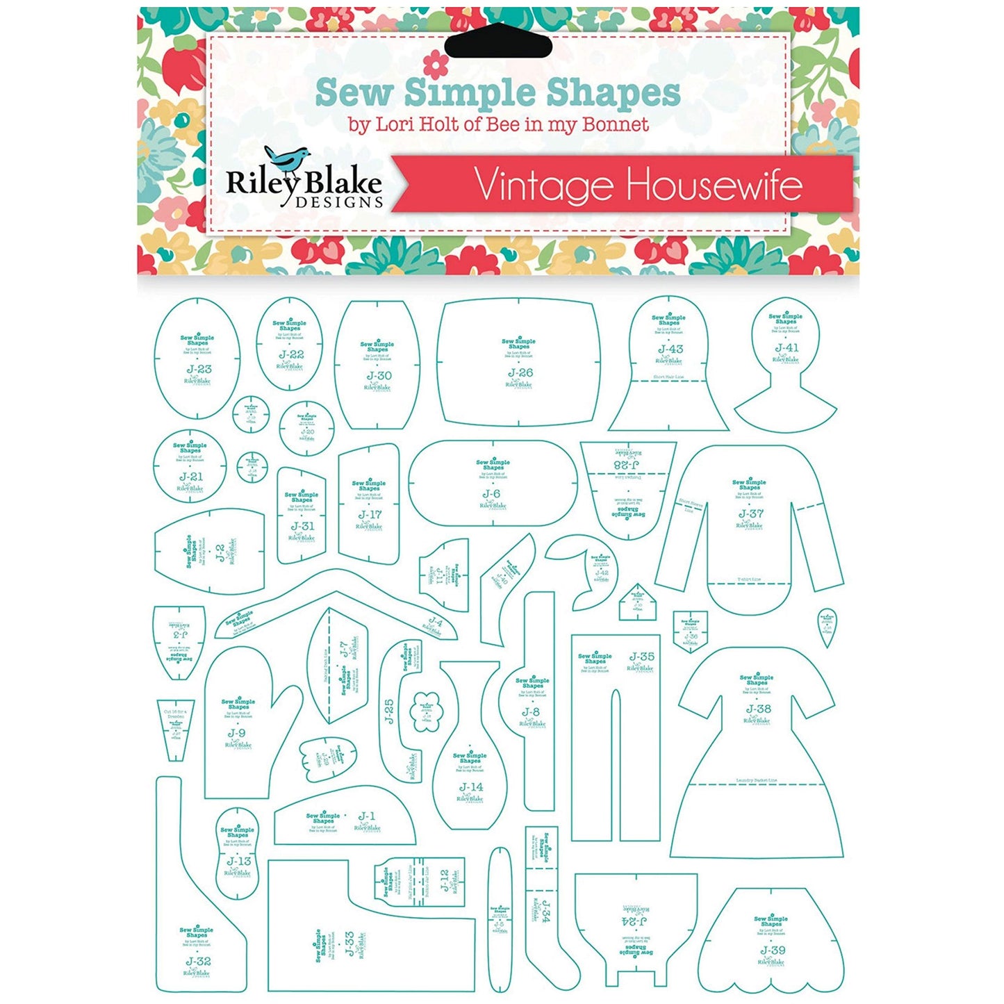 RILEY BLAKE DESIGNS Riley Blake Template Set-Vintage Housewife by Lori Holt 43/Pkg, Blue/Opaque