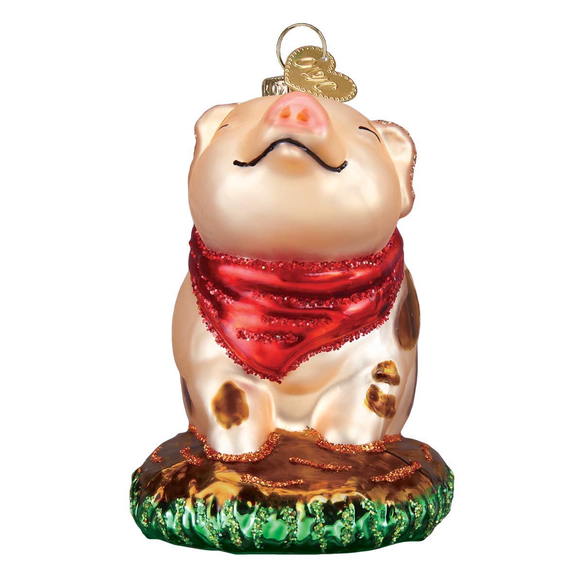 Old World Christmas Piggy in The Puddle Ornament, Pink