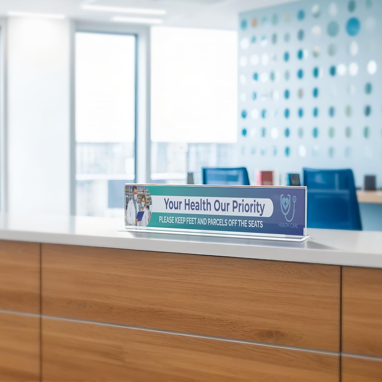 Marketing Holders 8" x 2" Name Plate Clear Desk Sign Holder Bottom Load Menu Pricing Deli Countertop Expo Event Sign Display Stand