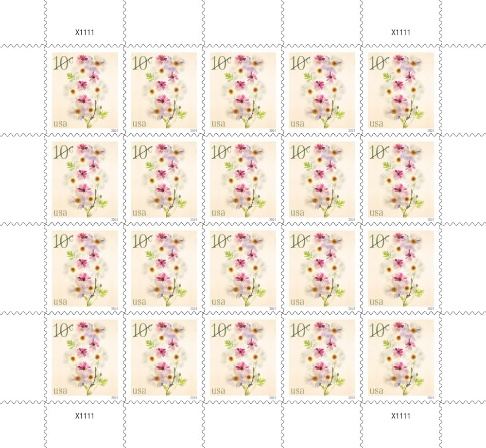 Poppies and Coneflowers 2024 10-Cent (Sheet of 20) Ten-Cent Denominated Mail-use Additional Postage Stamps