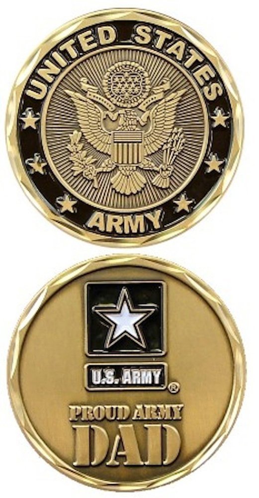 United States Military US Armed Forces Army "Proud Dad" - Good Luck Double Sided Collectible Challenge Pewter Coin