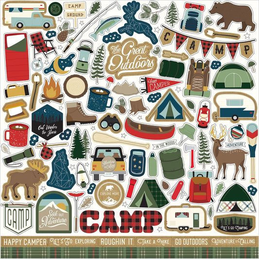Echo Park Paper Company Let's Go Camping Element Sticker, Multi, 12-x-12-Inch