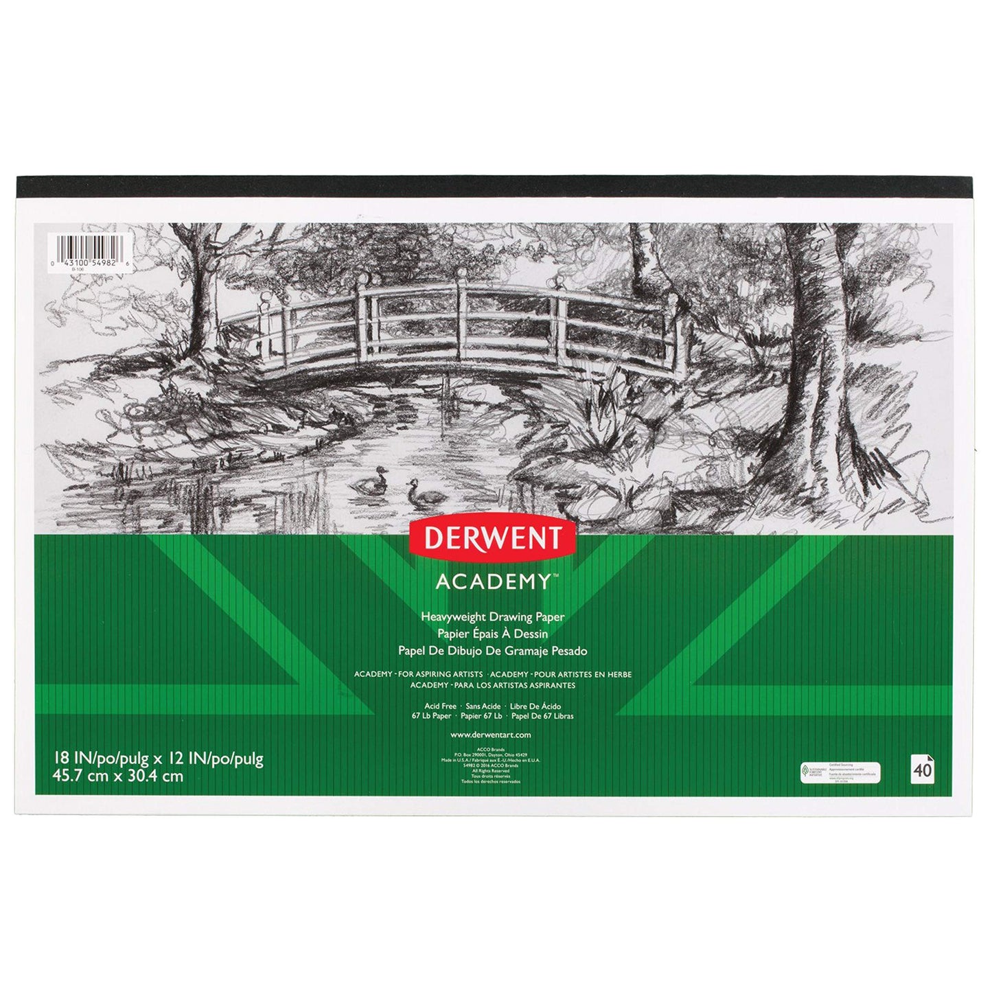Derwent Academy Drawing Paper Pad, 40 Sheets, 18" x 12", Heavyweight (54982)
