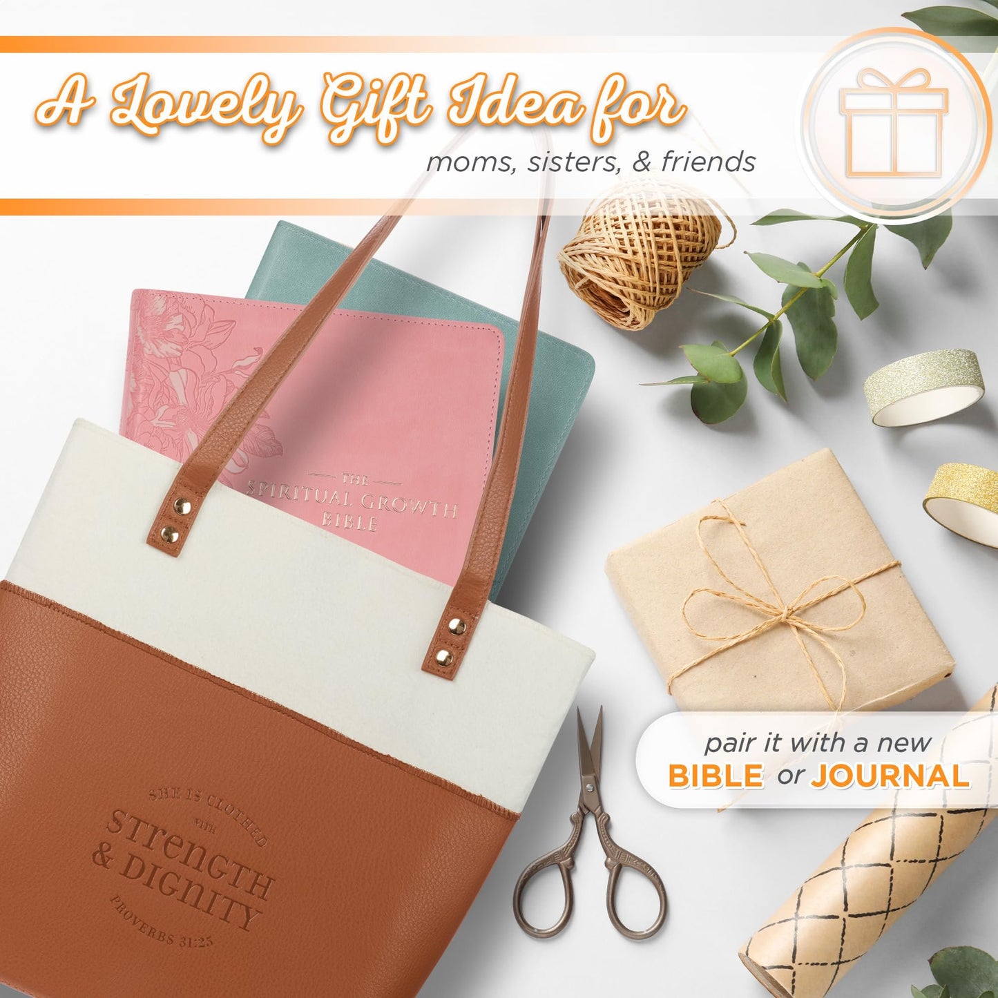 Christian Art Gifts Felt and Faux Leather Fashion Bible Cover Tote Bag with Inspirational Scripture, One Size