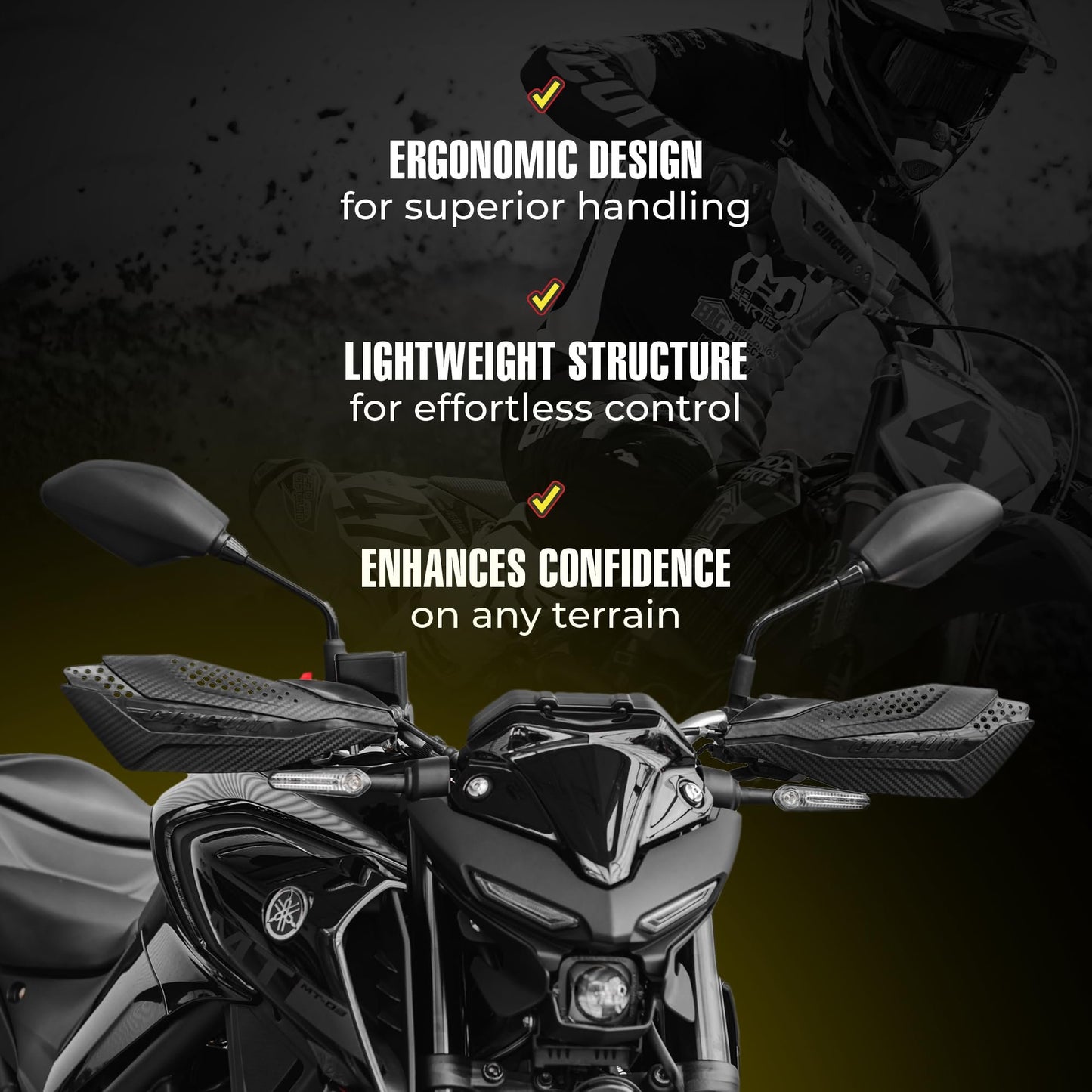 CIRCUIT EQUIPMENT - Universal Motorcycle Handguards - Italian Design, Durable, Weather-Resistant Nylon Brackets and Sleek Finish - Enhanced Control and Protection - Carbon Texture