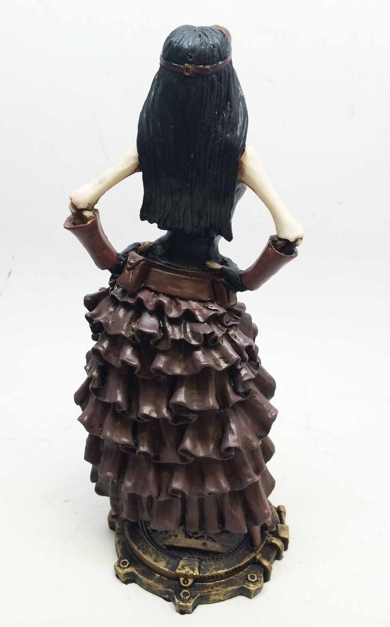 STEAMPUNK LADY OFFICER SKELETON SCULPTURE INVESTIGATING CRIME SCENE FIGURINE