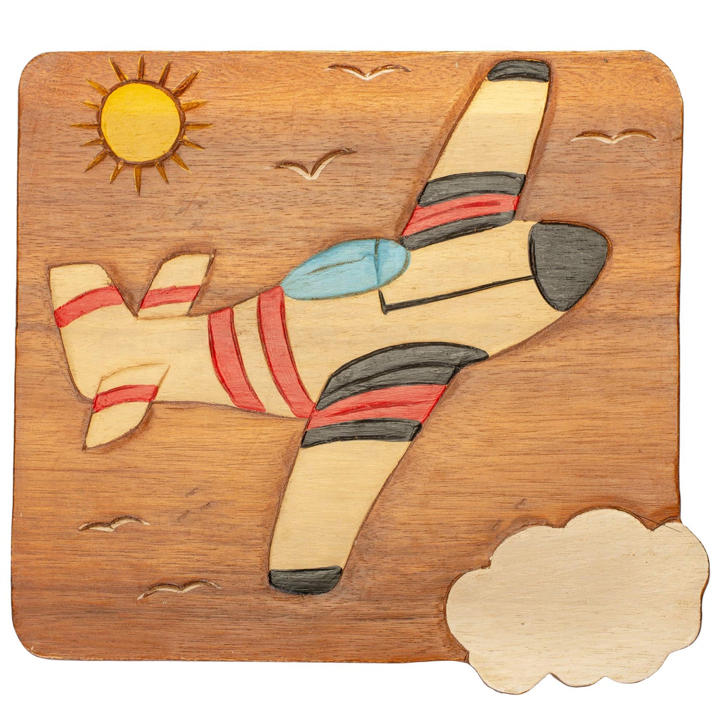 Sea Island Imports Airplane Design Hand Carved Acacia Hardwood Decorative Short Stool
