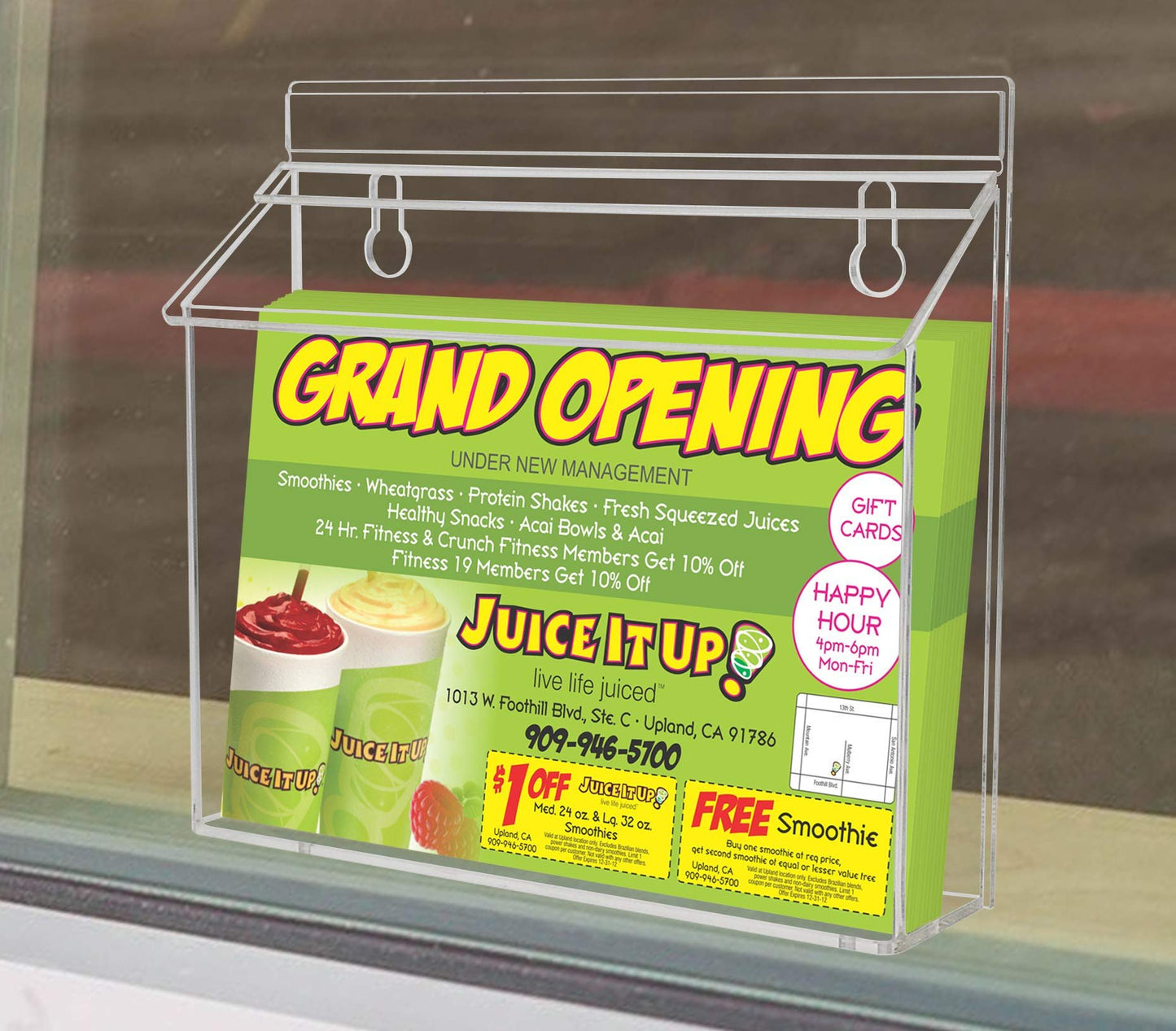 Outdoor Bifold Brochure Holder Holds 9" x 6" Advertising Booklets Clear Acrylic Wall Mount Box with Lid Includes Take One Sticker and Adhesive Strips by Marketing Holders