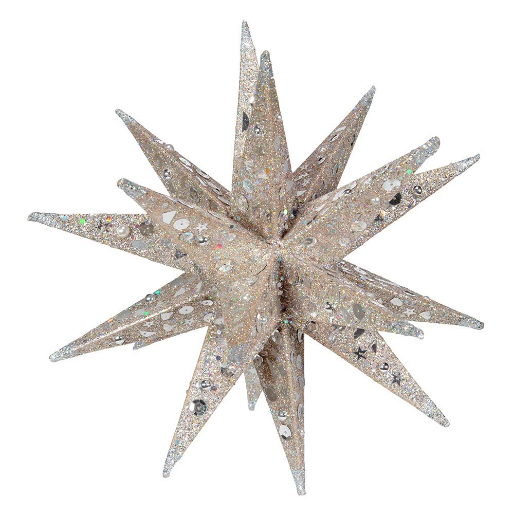 Kurt S. Adler, Inc. S4366 Kurt Adler 12" Champagne & Silver Glitter Moravian Star Treetop