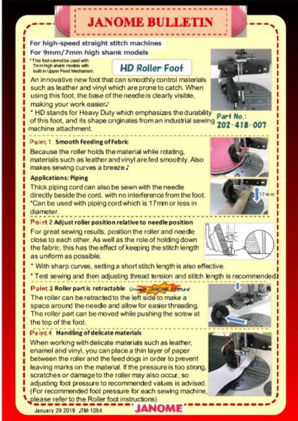 Janome HD Roller Foot for Janome High Shank 7mm and 9mm