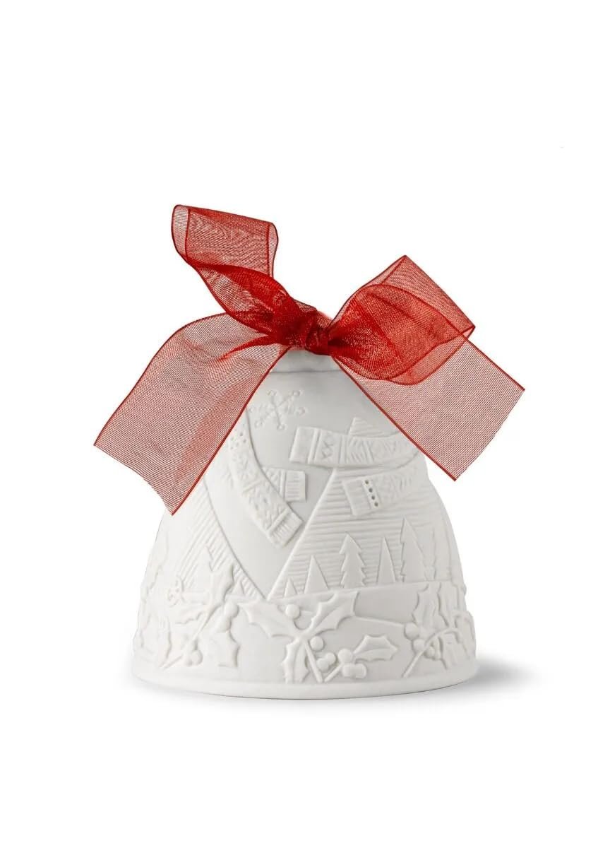 LLADRÓ Christmas Bell Year 2024 Re-Deco Red. Decorative Ornament in Matte Porcelain with Red Details. Porcelain Christmas Bell #18479