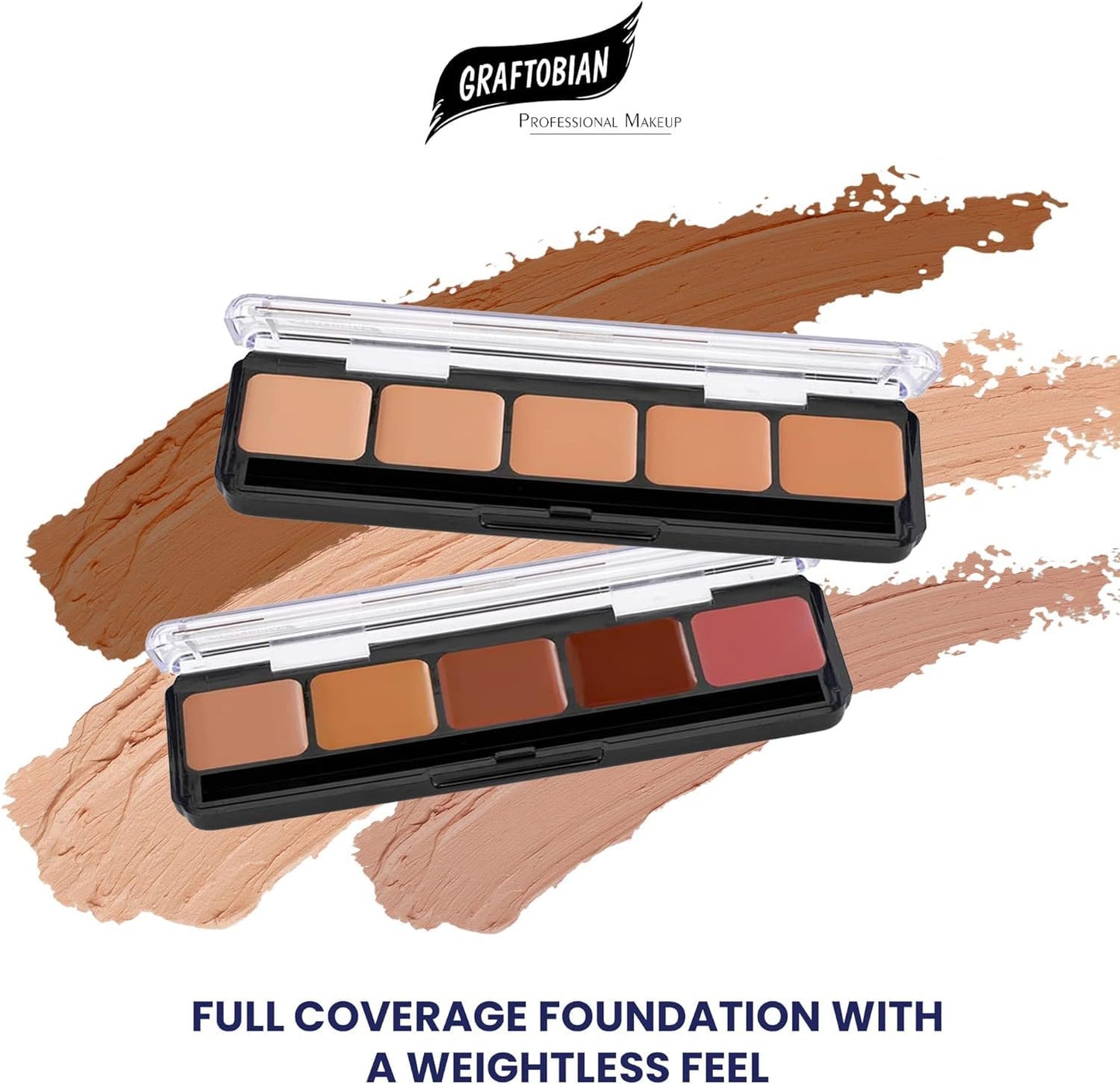 Graftobian HD Glamour Crème Foundation Palette (Warm #3) - High Definition 5 Color Makeup Palette, Cream Based Foundation Concealer and Contour Palette, Full Coverage - Medium/Dark Warm Skin Shades