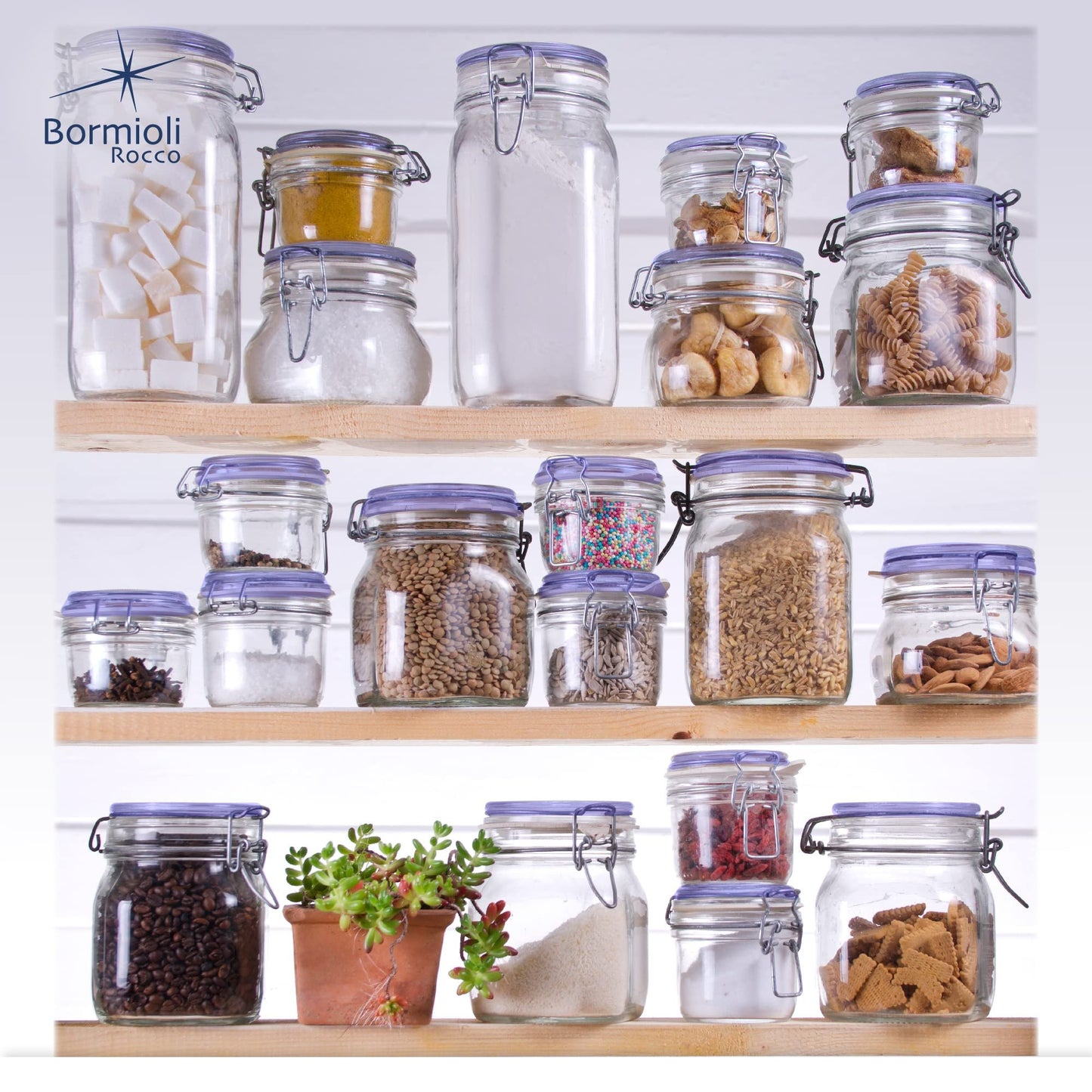 Bormioli Rocco Fido Collection, 2 Pack, 67.75 Oz. Food Storage Glass Jars, Airtight Rubber Seal & Glass Lid, With Stainless Wire Clamp,Made In Italy.