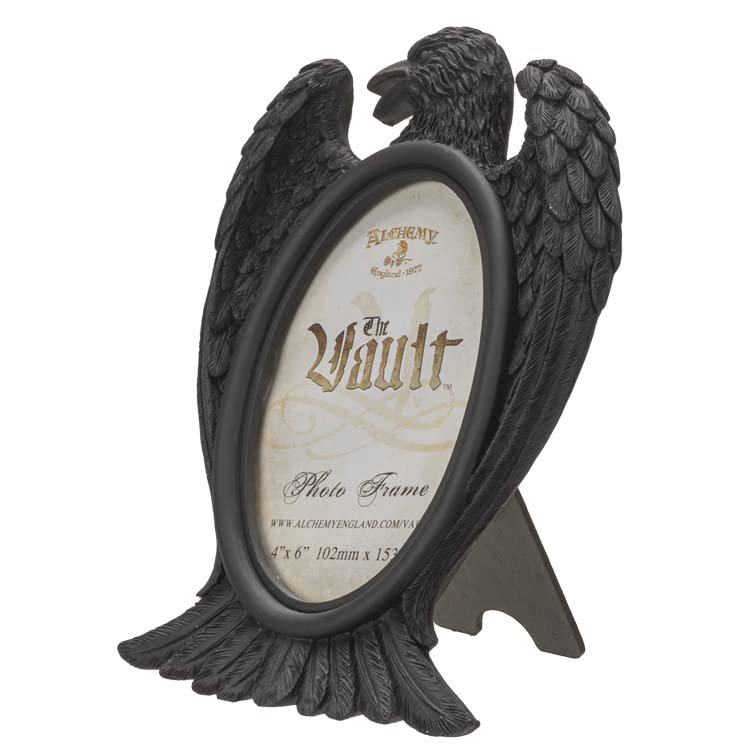 Pacific Giftware Black Raven Picture Frame, 8.86-inch Height, Resin, Holds 4x6 Photo, Black, Home Décor, Tabletop Décor, Halloween