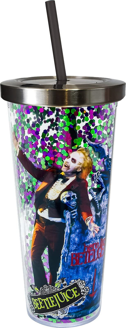 Spoontiques - Glitter Filled Acrylic Tumbler - Glitter Cup with Straw - Stainless Steel Locking Lid with Straw - Double Wall Insulated - BPA Free