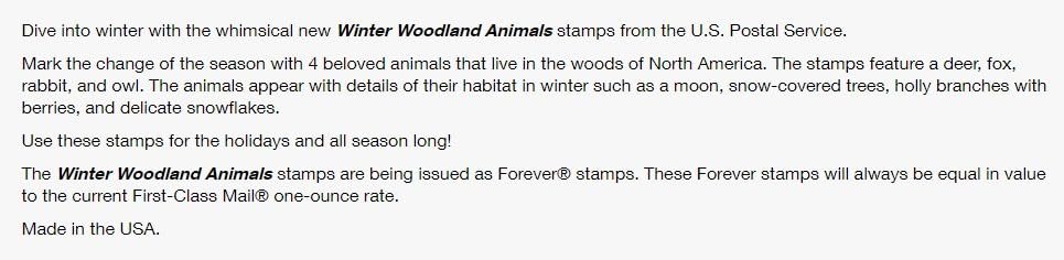 USPS Winter Woodland Animals