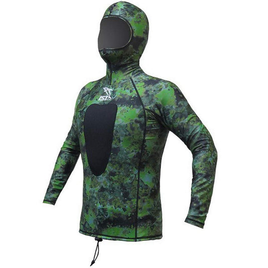IST VSH-100 Camouflage Spearfishing Rash Guard with Hood, Loading Pad (Green Camo, 2X-Large)