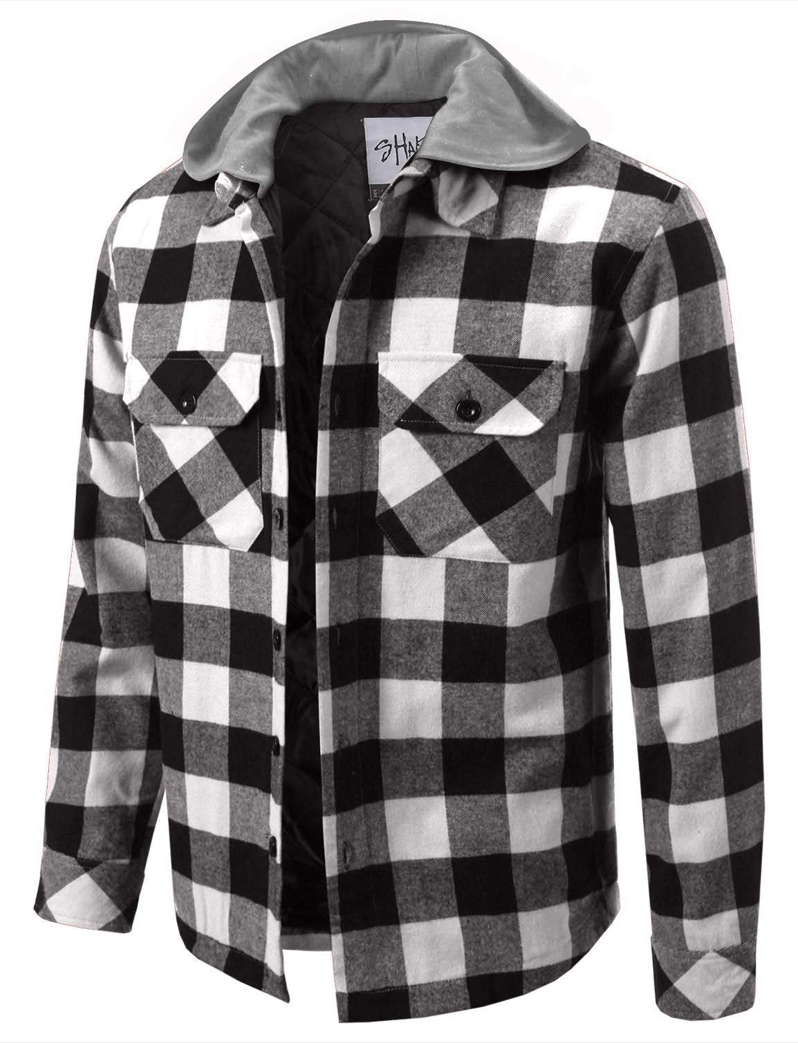 Shaka Wear Men's Plaid Shirts – Flannel Long Sleeve Casual Button Up Fleece Soft Quilted Lined Jacket Regular and Big Size