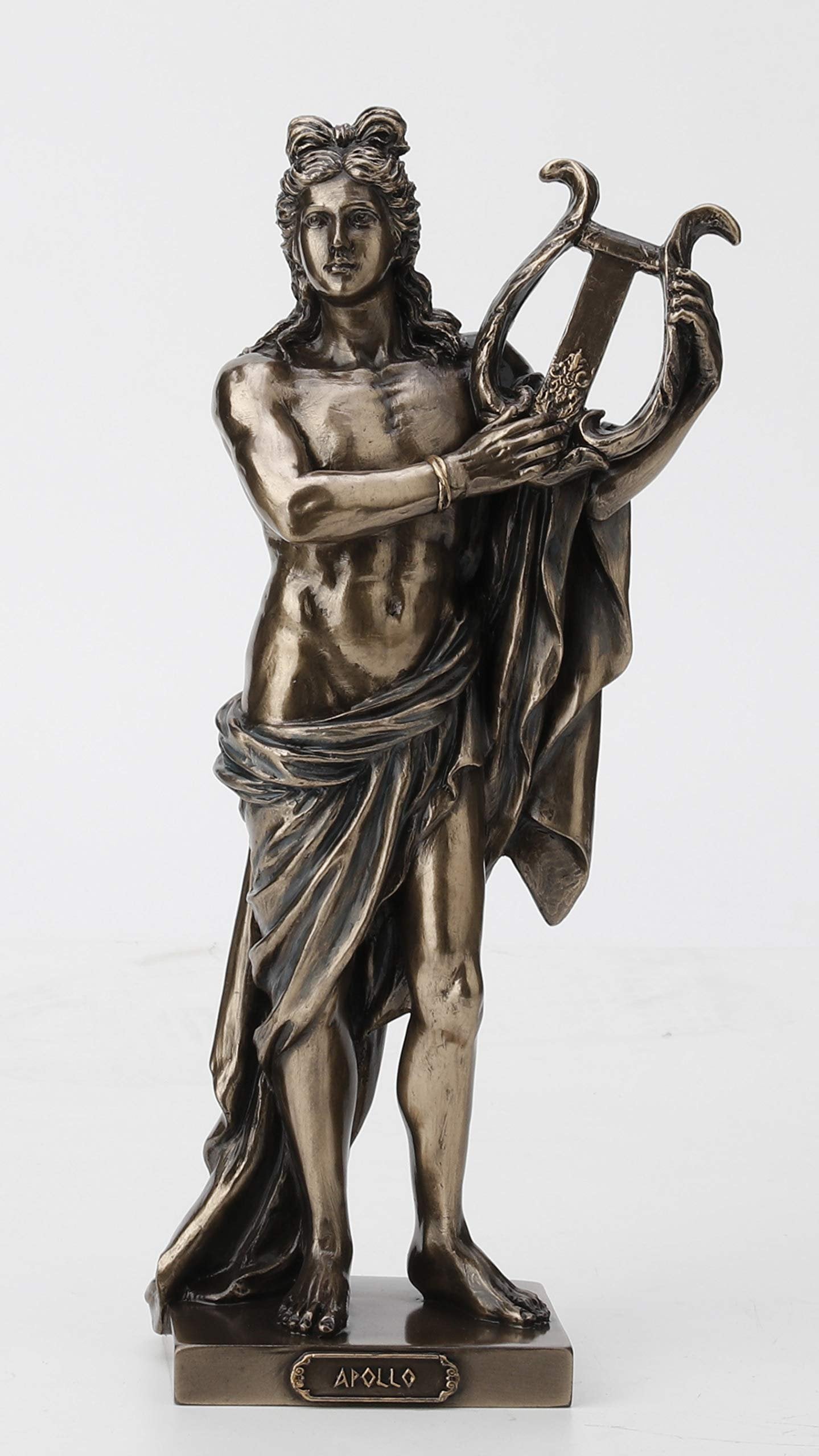 Veronese Design 10 Inch Greek God Apollo Playing Lyre Cold Cast Resin Bronze Finish Statue Home Decor