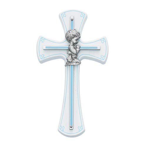 McVan Inc. 7" Boy Cross On White Wood - Décor Gift Religious 73-10-MCVAN