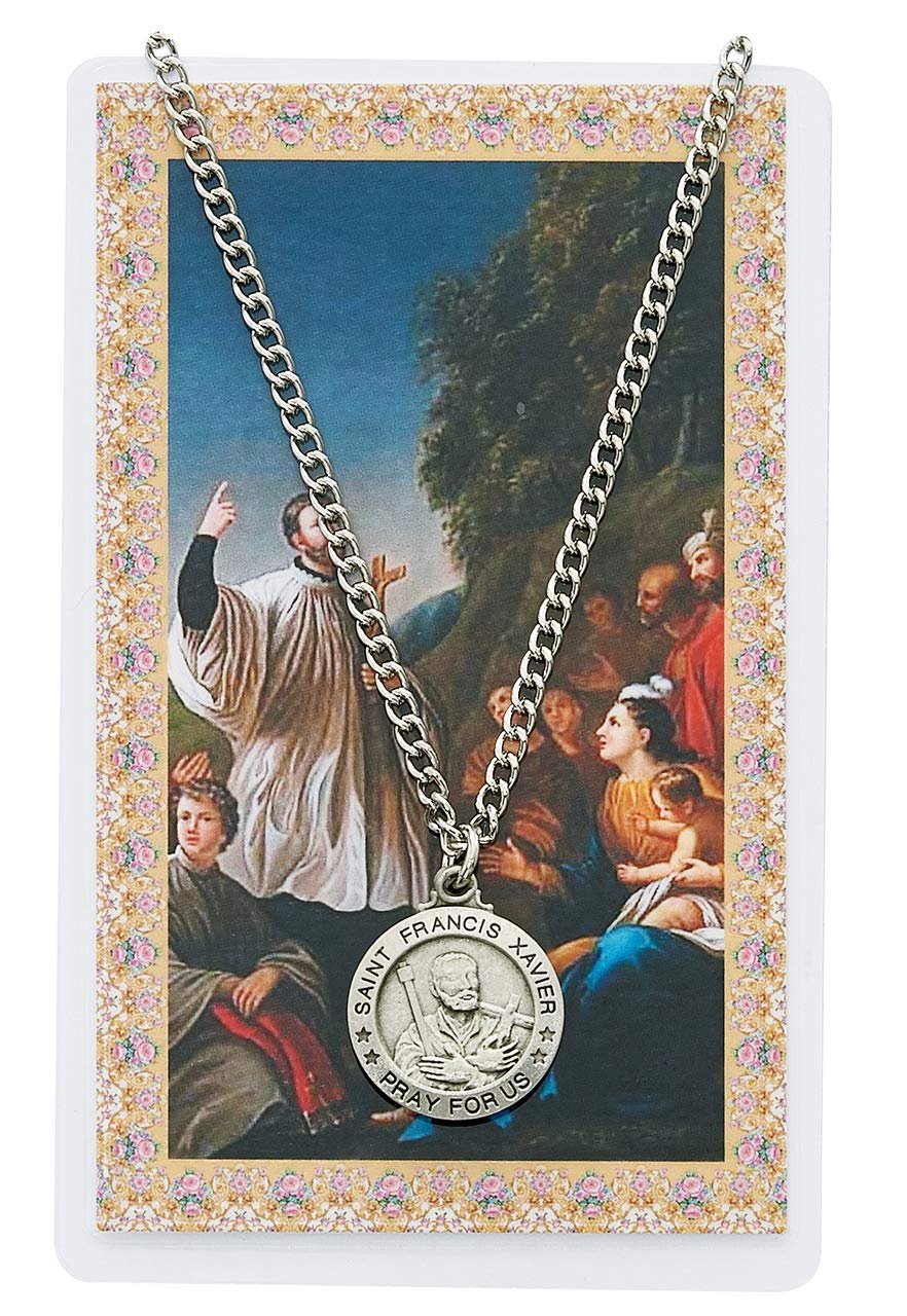 St. Francis Xavier 3/4-inch Pewter Medal Pendant with Prayer Card