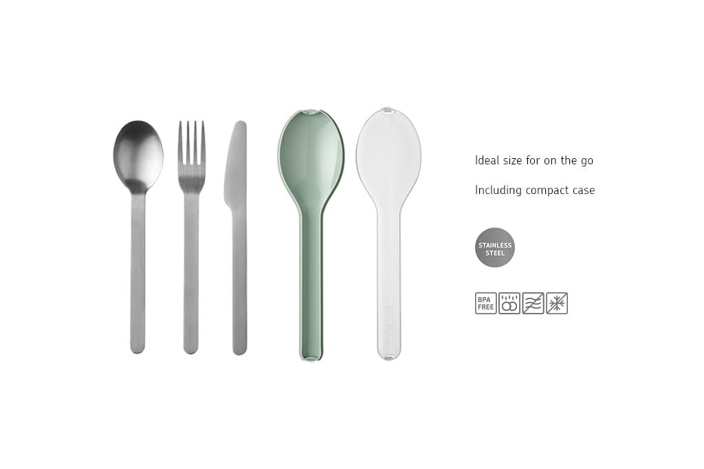 Mepal – Cutlery 3-Piece Set Ellipse – Cutlery Set On The Go - Consists of A Knife, Fork & Spoon - Cutlery Set with Travel Case – Stainless Steel - Vivid Mauve
