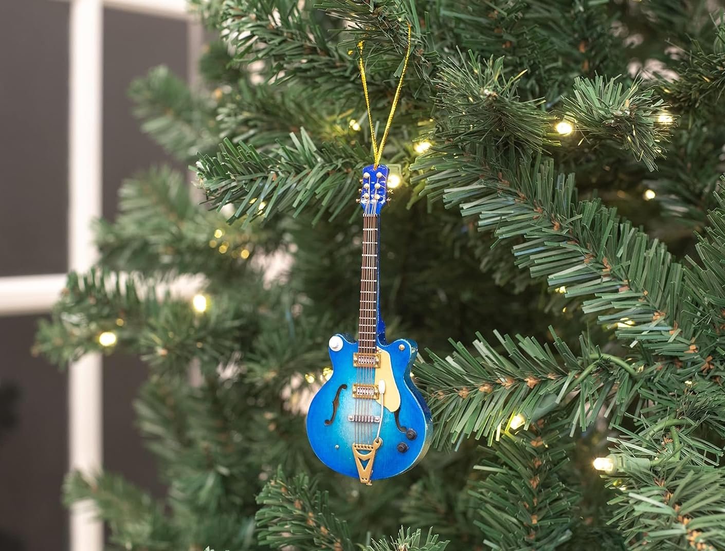 Broadway Gift Co Navy Fade Electric Guitar 5 inch Wood Hanging Ornament with Red Gift Box
