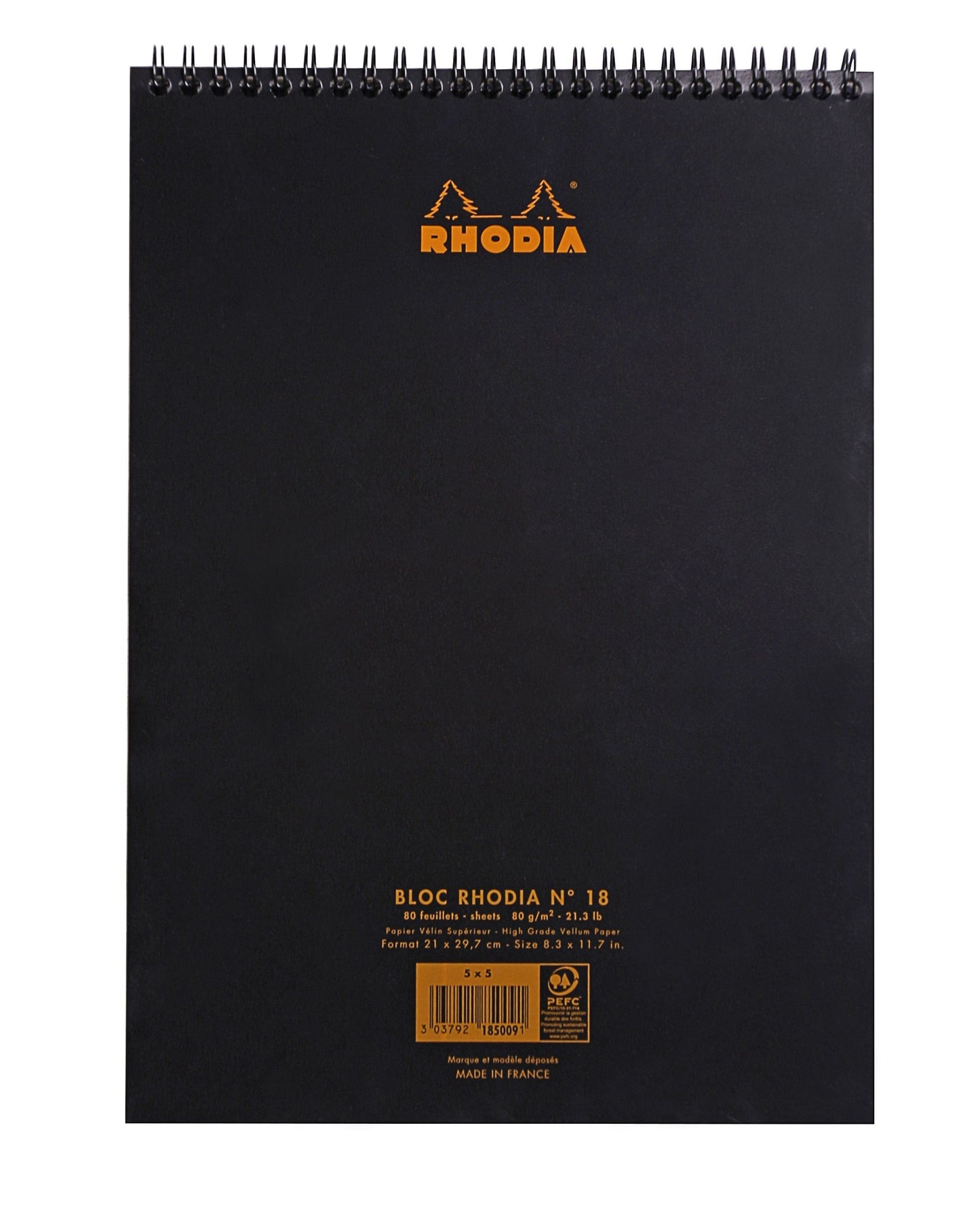 Black Rhodia Wirebound Notepad, 5/5 Ruling
