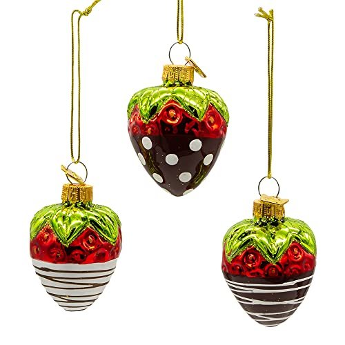Kurt Adler 2.36-Inch Noble Gems™ Glass Chocolate Strawberry Ornaments, 6-Piece Box