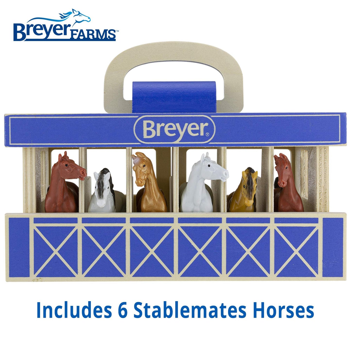 Breyer Horses Farms Wooden Stable Playset with 6 Horses | 6 Piece | 6 Stablemates Horses Included | 6” H x 9” L x 2.5” D | 1:32 Scale | Model #59217, Multi