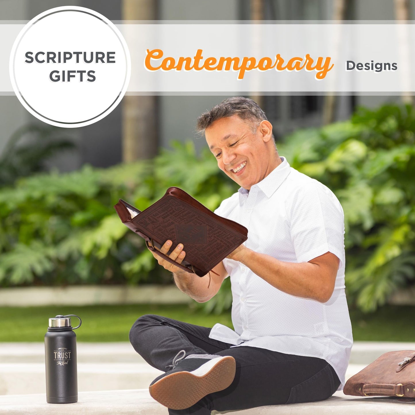 Christian Art Gifts Men's Classic Bible Cover Names of God Exodus 34:6, Brown Faux Leather