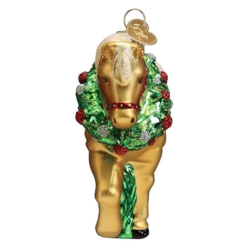 Old World Christmas Horse with Wreath Glass Blown Ornament