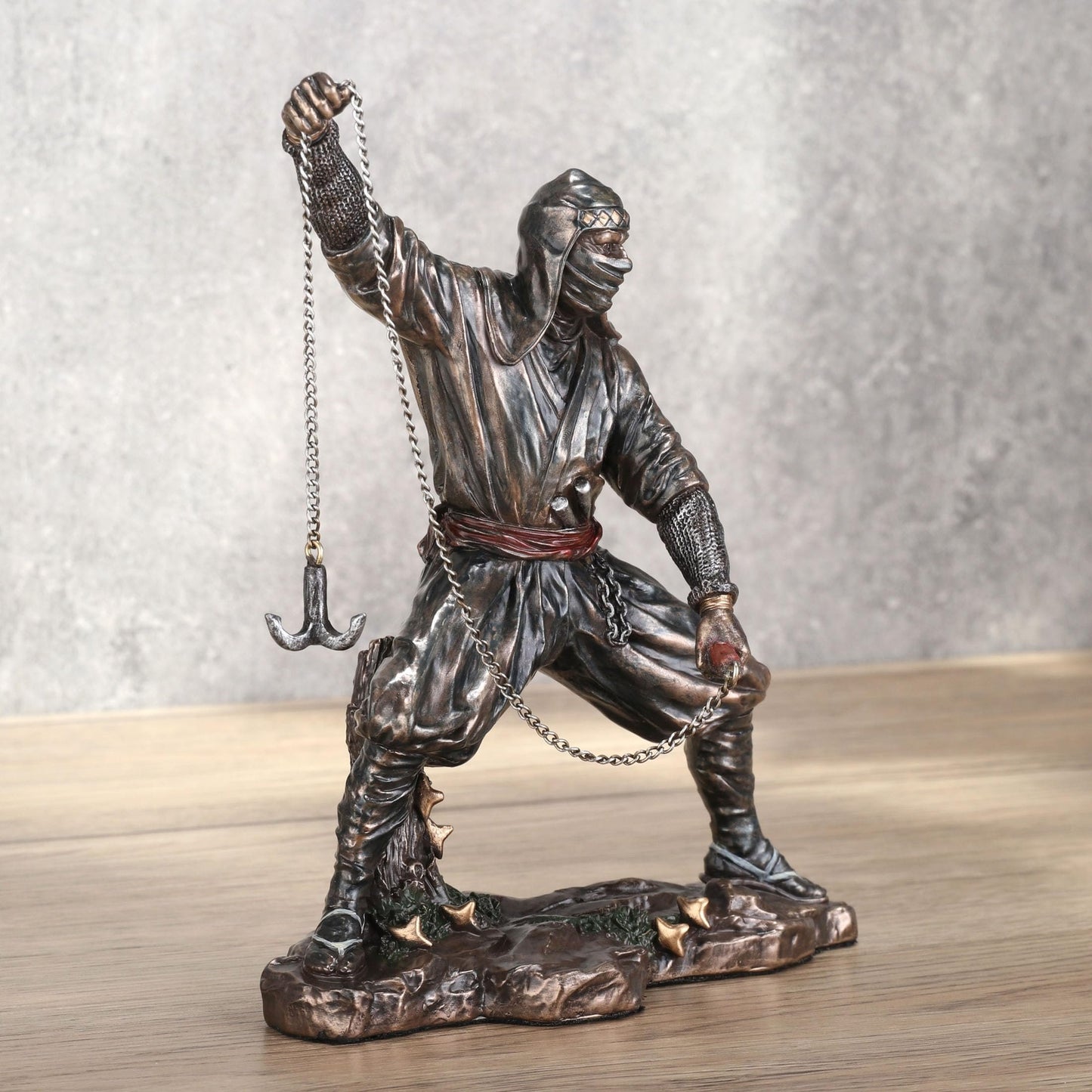 Veronese Design 6 1/4 Inch Ninja Wielding Grappling Hook Cold Cast Resin Bronze Finish Japanese Collectible Figurine