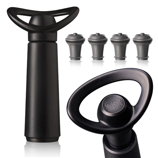 Vacu Vin Wine Saver Concerto - Black - Wine Stoppers for Bottles with Vacuum Pump - Reusable - Made in the Netherlands