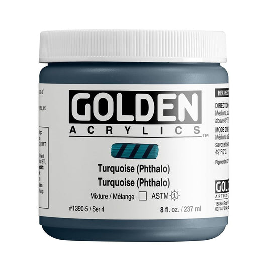 Heavy Body Acrylics by GOLDEN, Turquoise (Phthalo), 8 fl. oz. Jar, Professional Acrylic Paint, Transparent