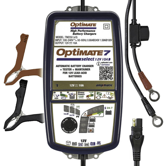Optimate 7 Select - 12V 10A, High Performance Automotive Battery Charger & maintainer for premium AGM, Deep-Cycle Batteries (TM-251v3)