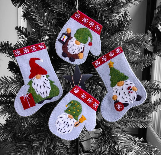 Rachel's Of Greenfield Christmas Crafts, Christmas Gnomes Ornament kit, Felt kit, DIY Ornament Kit, Complete Craft Kit, White,Green,Red,Silver