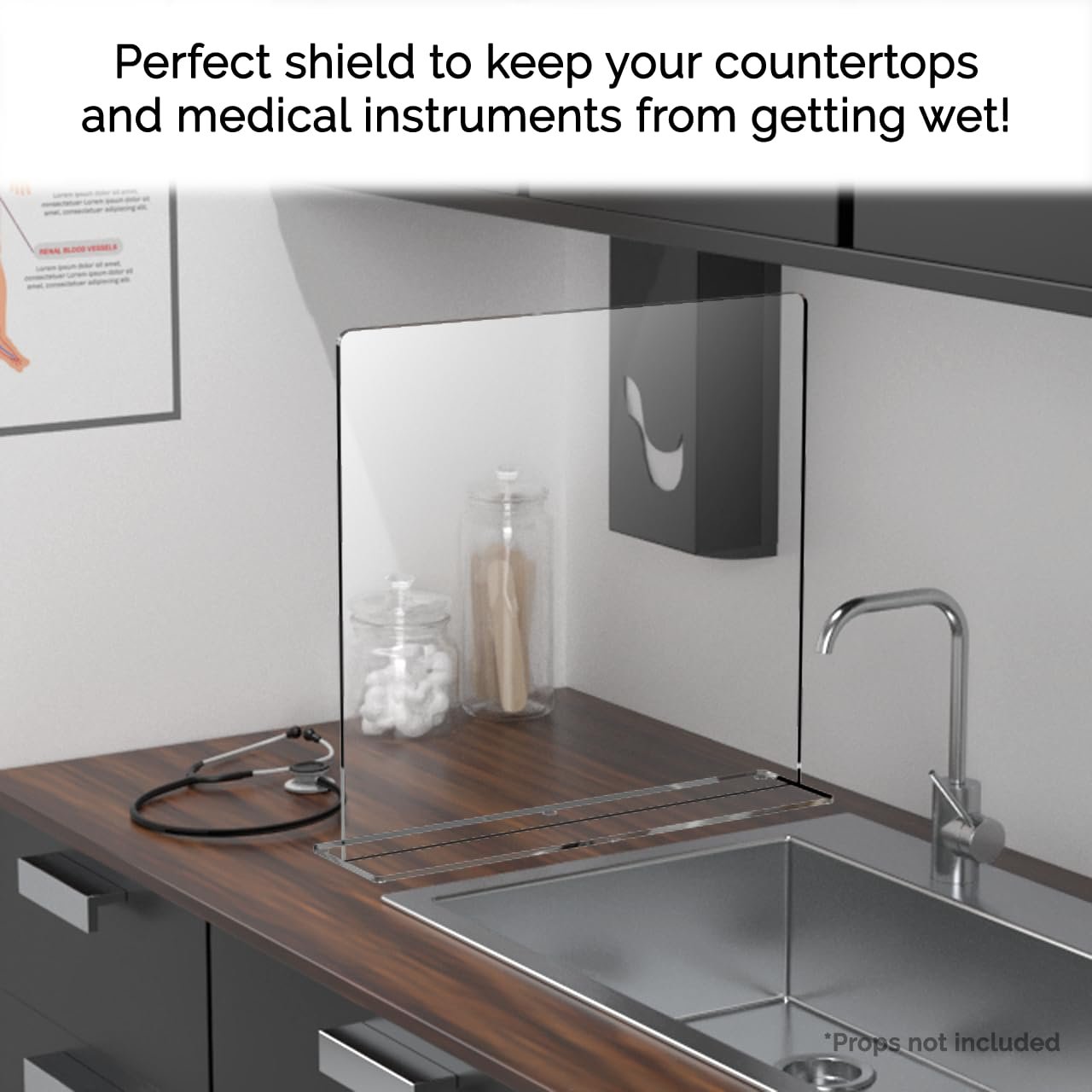 Clear Acrylic Large Sink Splash Guard Freestanding Panel Barrier One Piece No Assembly Protective Shield for Medical Complexes Schools Workspaces and Restaurants 19" x 18" by Marketing Holders