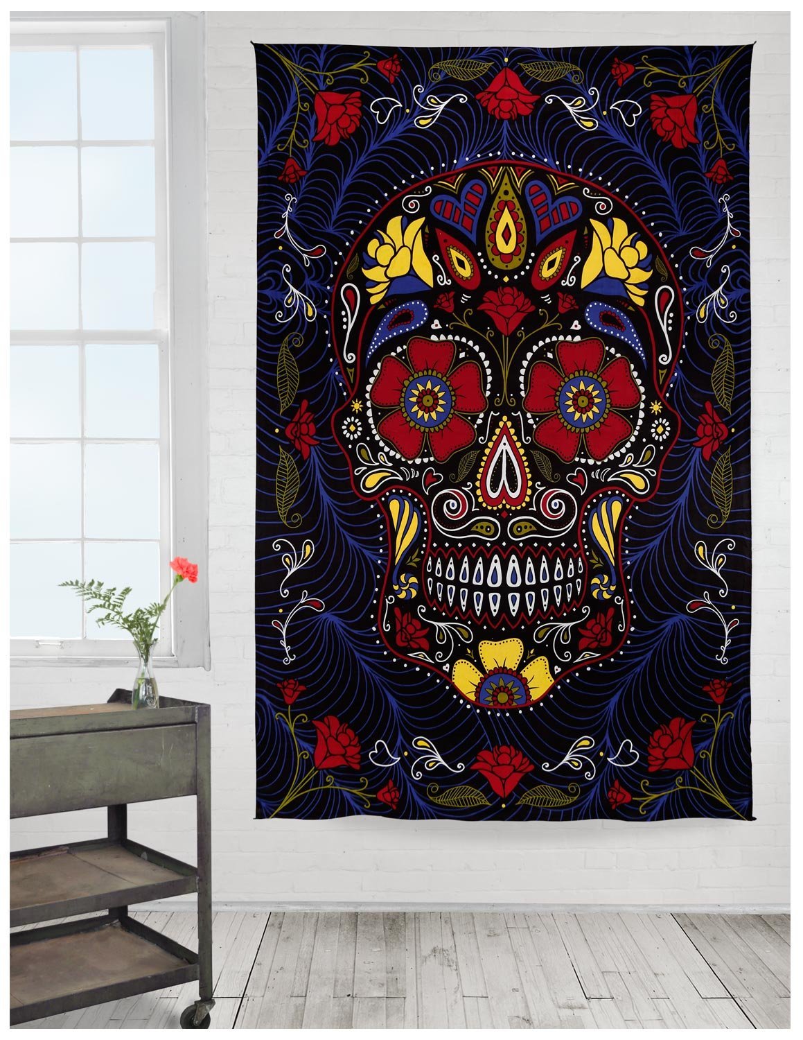 Sunshine Joy 3D Sugar Skull Tapestry Day Of The Dead Wall Art Beach Sheet Huge 60x90 Inches - Amazing 3D Effects