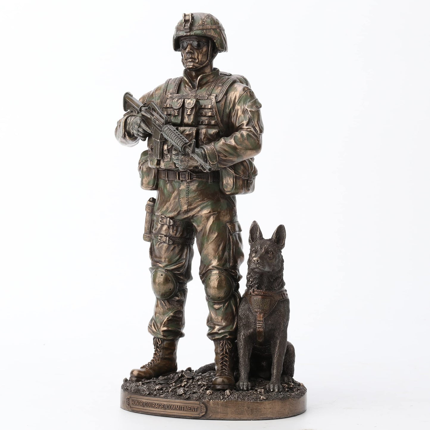US Army Soldier and Dog Statue Honor, Courage, Commitment Figurine